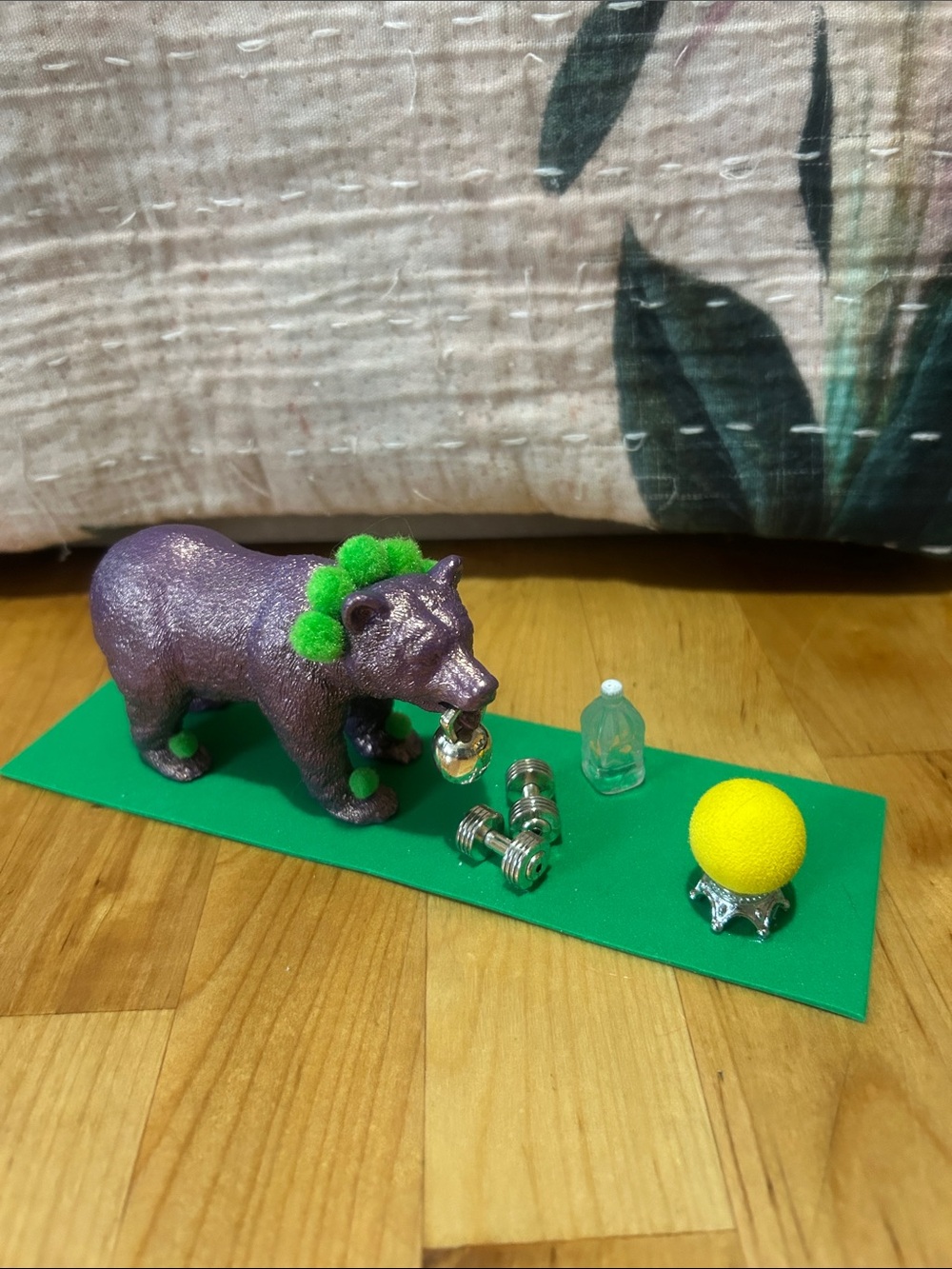 Upcycled yoga bear and accessories